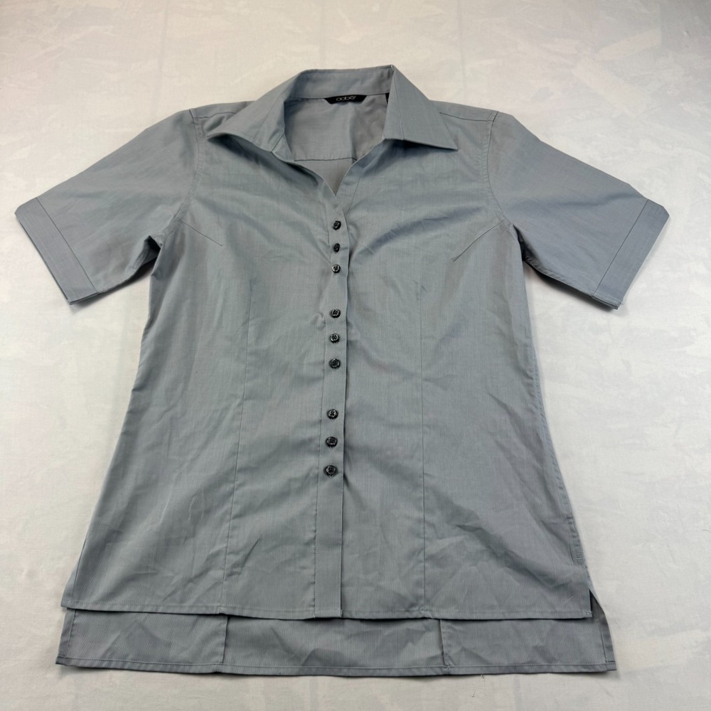 Oobe Shirt Womens Medium Gray Cotton Short Sleeve High Low Collared Button-Up